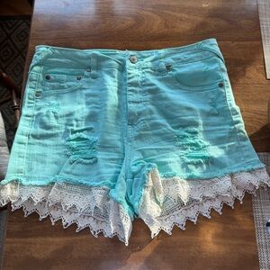 Alter’d State Women's Aqua Lace Trim Shorts distressed size 28/7